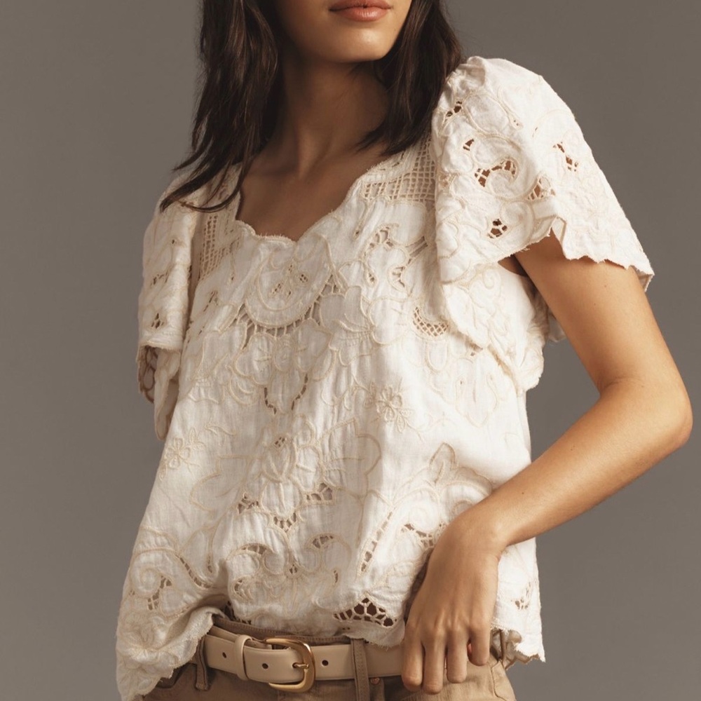 Anthropologie The Lainie Lace Cutwork Blouse in white- medium